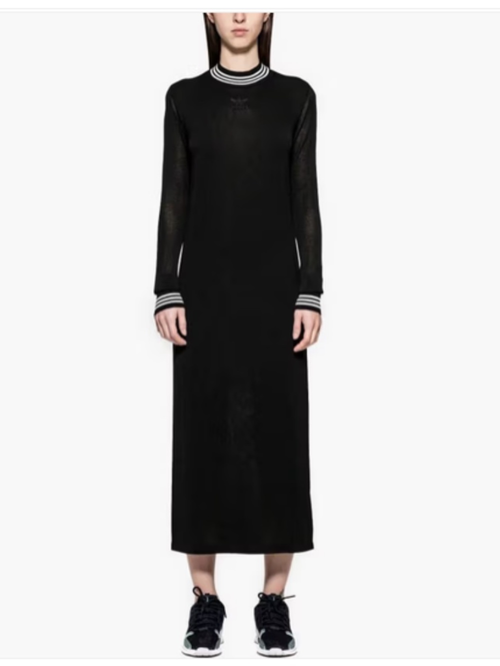 Adidas Originals Black Knit Long Sleeve Maxi Dress Mock Neck Size M